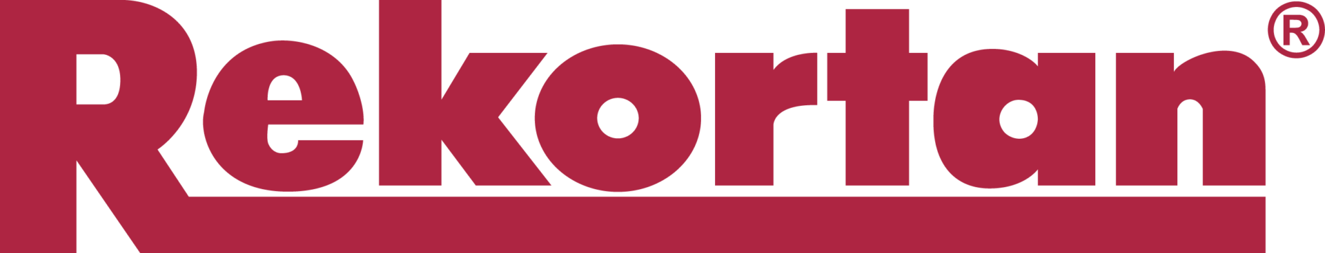 Rekortan logo in red on black background.